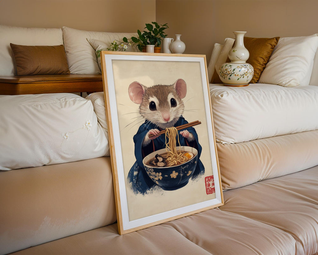 Japanese Poster | Ramen Mouse Art Print –  Foodie , Kitchen Decor wall art print, modern home decor, unframed artwork by Nomad & Nest