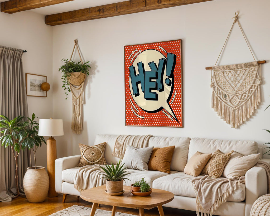 Modern Pop Art | HEY!  Print | Retro Comic Speech Bubble wall art print, modern home decor, unframed artwork by Nomad & Nest
