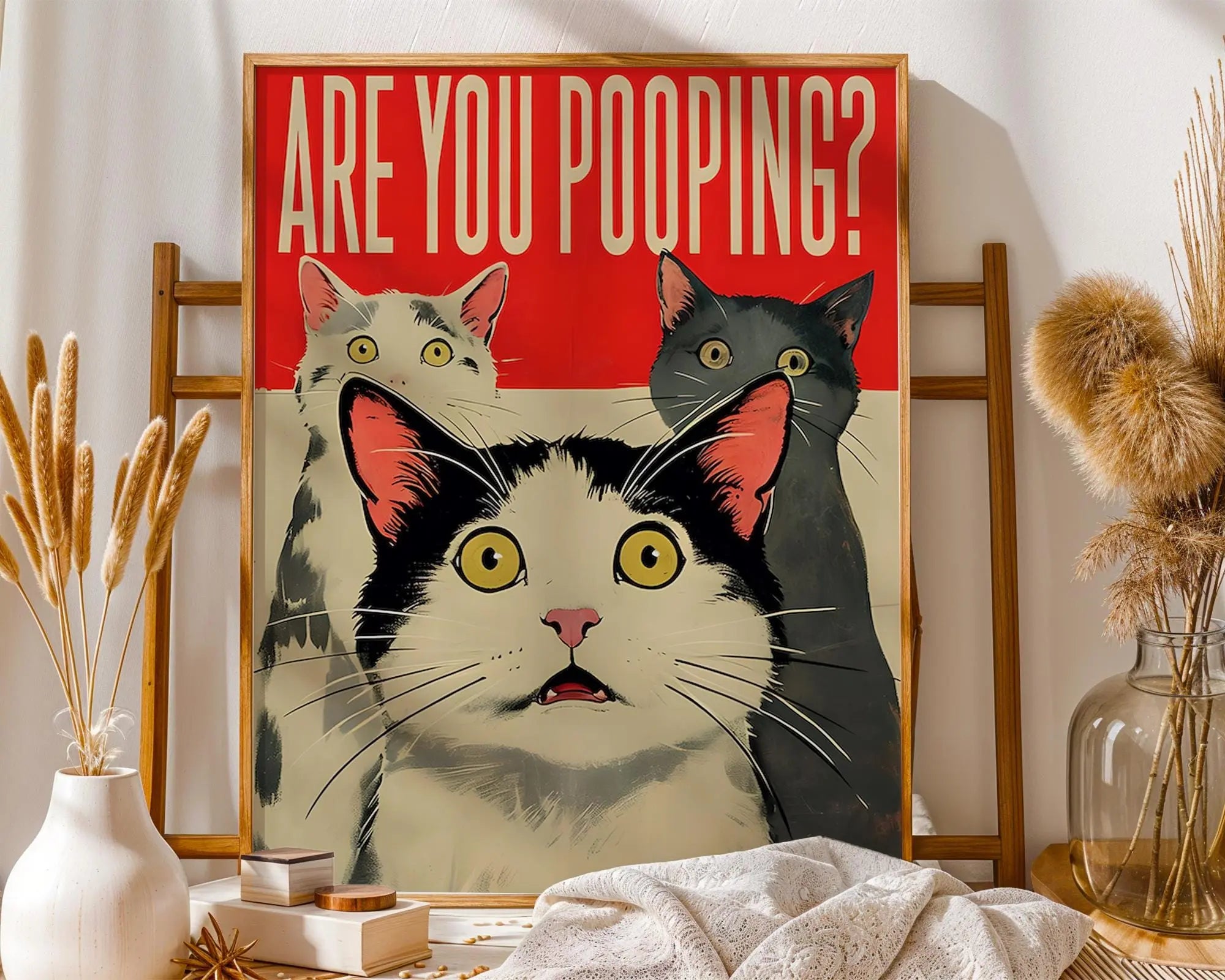 Funny Cat Bathroom Art | Viral Pet Humor Print wall art print, modern home decor, unframed artwork by Nomad & Nest