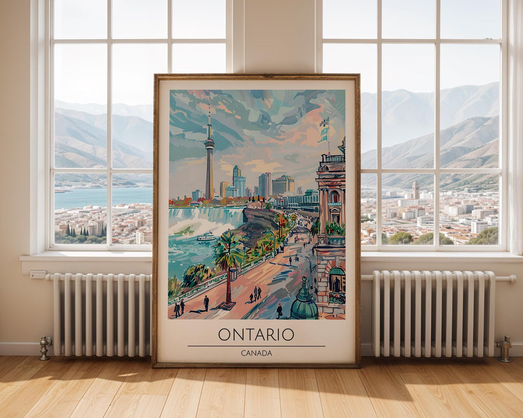 Ontario Canada Travel Wall Art | Niagara Falls & CN Tower Poster | Illustrated Canadian Cityscape Print Decor | Bedroom Decor wall art print, modern home decor, unframed artwork by Nomad & Nest