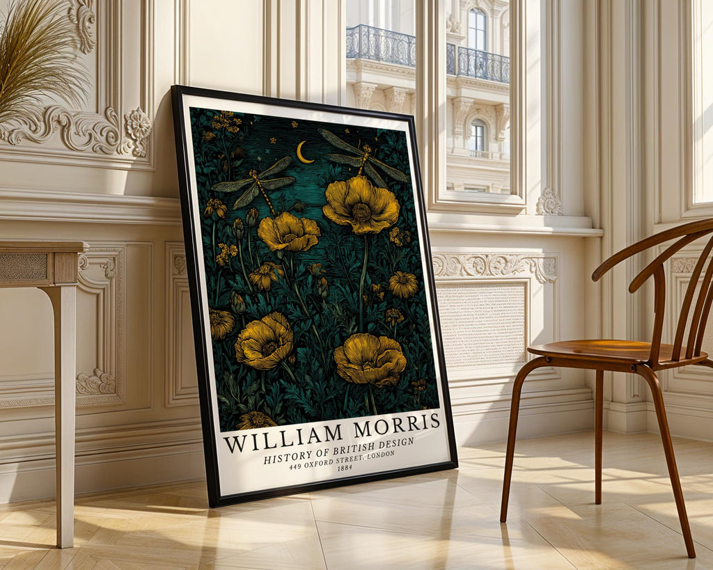 William Morris Print Floral Art  • Golden Dragonflies & Poppies Poster wall art print, modern home decor, unframed artwork by Nomad & Nest