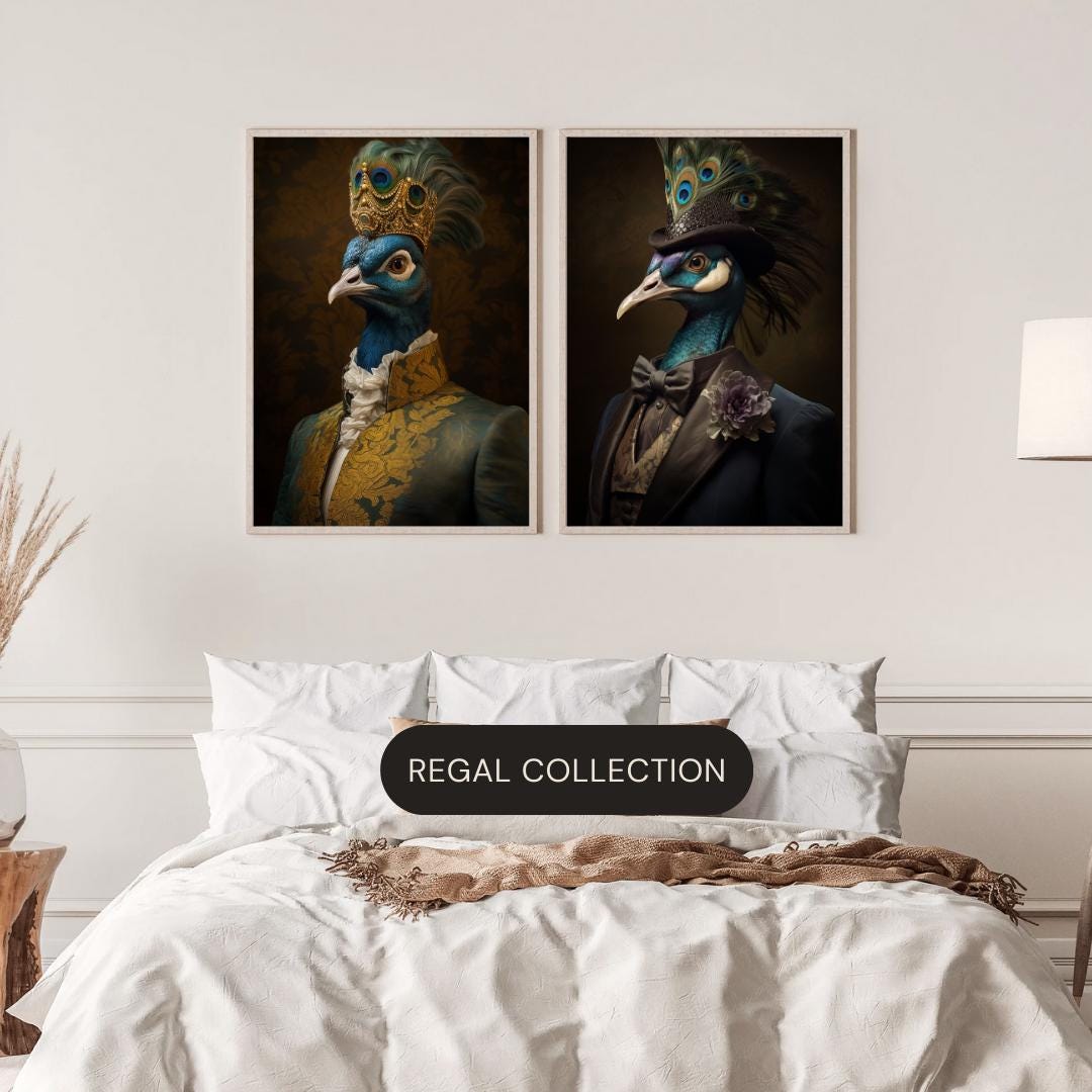 Peacock Portrait Print | Victorian Animal Art in Top Hat wall art print, modern home decor, unframed artwork by Nomad & Nest