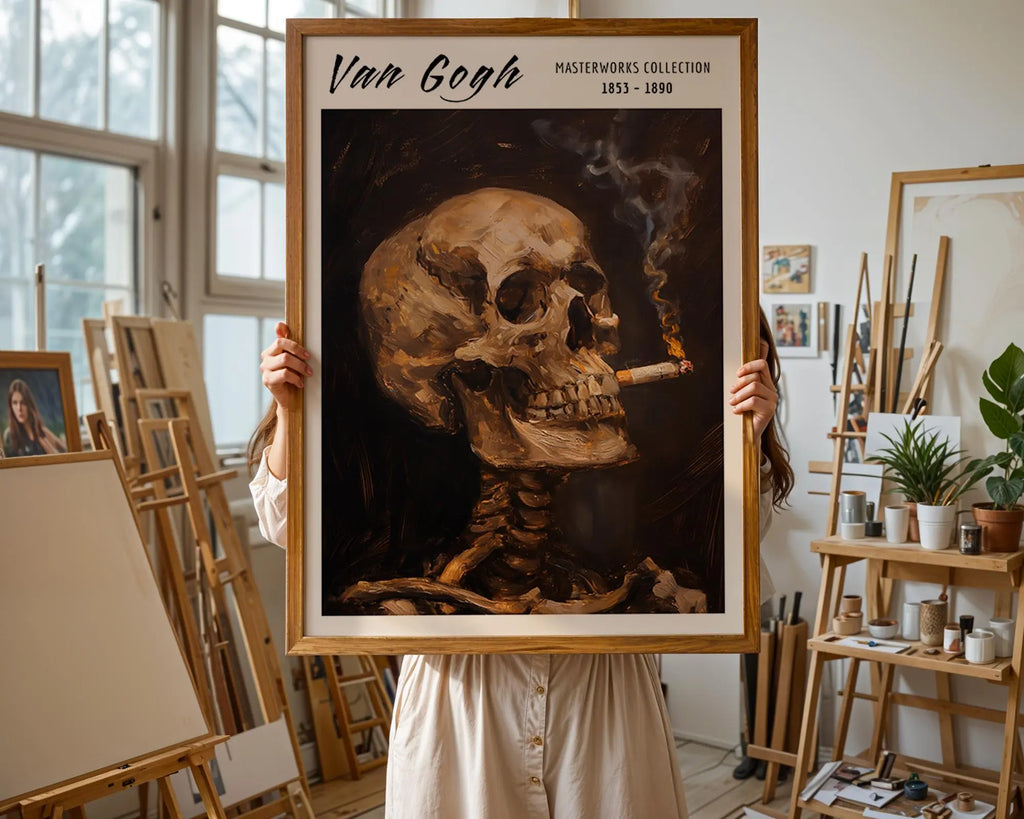 Van Gogh Print | Skull with Cigarette  | Famous Gothic Oil Painting Poster | Dark Macabre Fine Art Wall Artwork for Home or Office | Kitchen wall art print, modern home decor, unframed artwork by Nomad & Nest