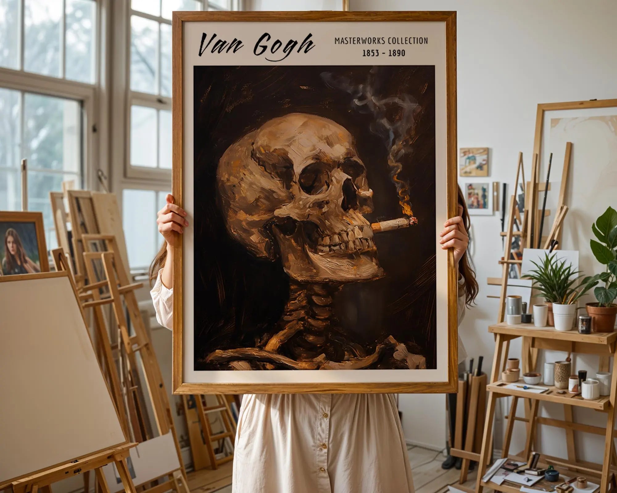 Van Gogh Print | Skull with Cigarette  | Famous Gothic Oil Painting Poster | Dark Macabre Fine Art Wall Artwork for Home or Office | Kitchen wall art print, modern home decor, unframed artwork by Nomad & Nest
