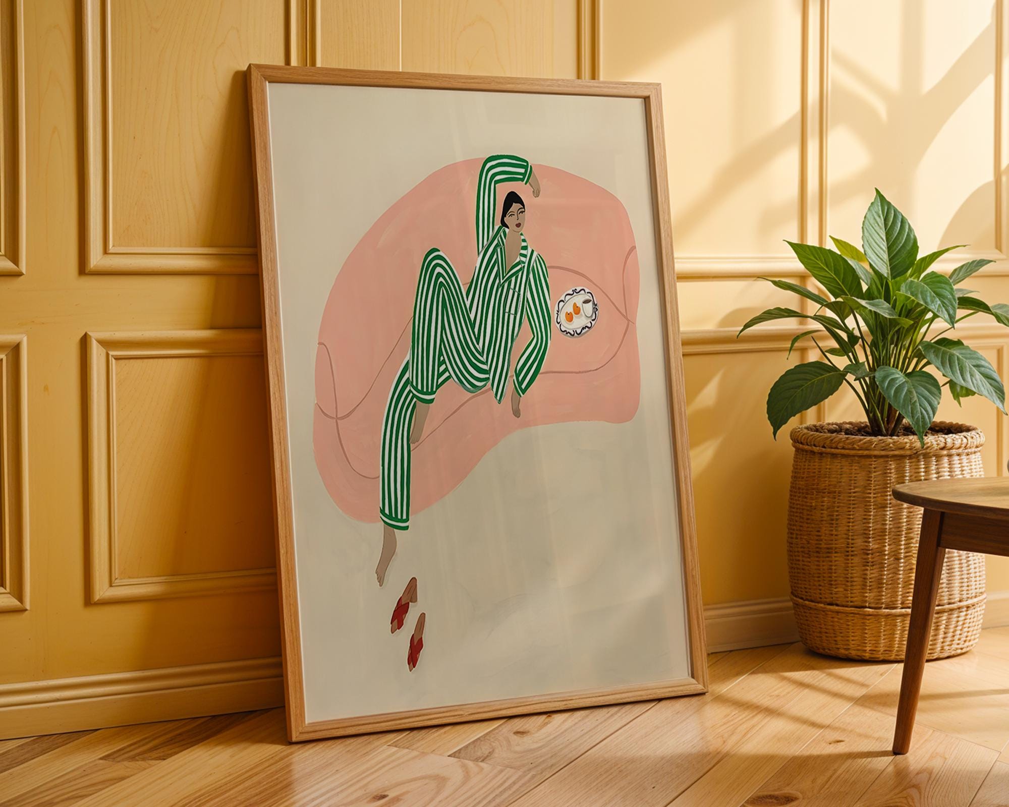 Woman in Pajamas Art Print | Minimalist Lounging Illustration wall art print, modern home decor, unframed artwork by Nomad & Nest