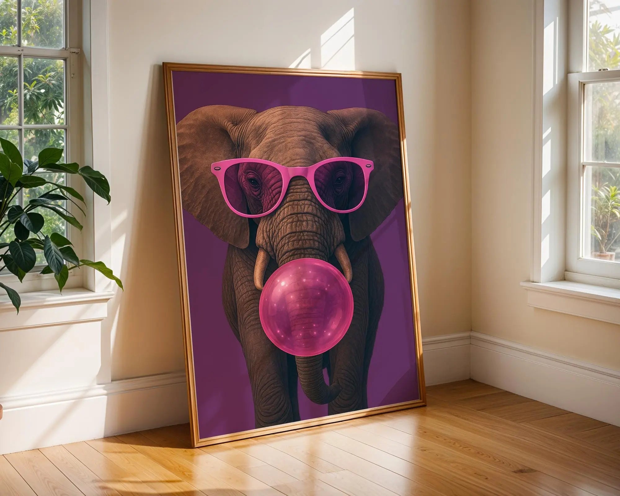 Colourful Prints | Elephant Bubblegum Art Print | Funky Pink Glasses, Pop Art wall art print, modern home decor, unframed artwork by Nomad & Nest