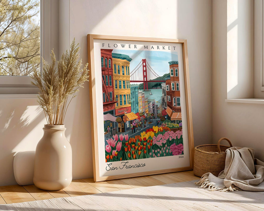 San Francisco Flower Market Art Print | California Cityscape Travel Poster wall art print, modern home decor, unframed artwork by Nomad & Nest