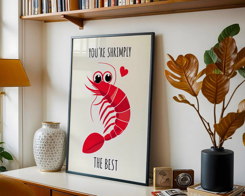 Shrimp Pun Art Print | Funny Seafood Poster, Kitchen Decor wall art print, modern home decor, unframed artwork by Nomad & Nest