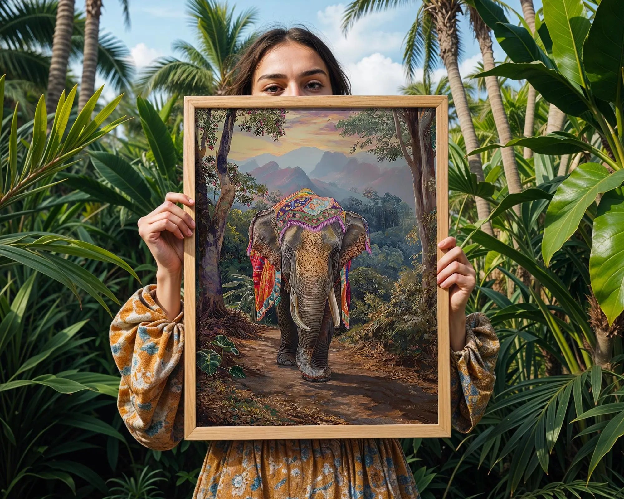 Elephant Jungle Art Print | Exotic Animal Illustration, Boho Decor wall art print, modern home decor, unframed artwork by Nomad & Nest