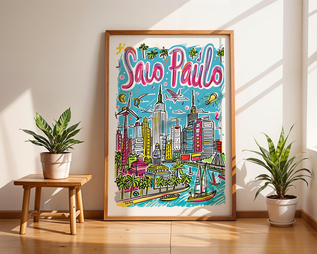 São Paulo Brazil Poster | Colorful Hand-Drawn Cityscape Art Print wall art print, modern home decor, unframed artwork by Nomad & Nest