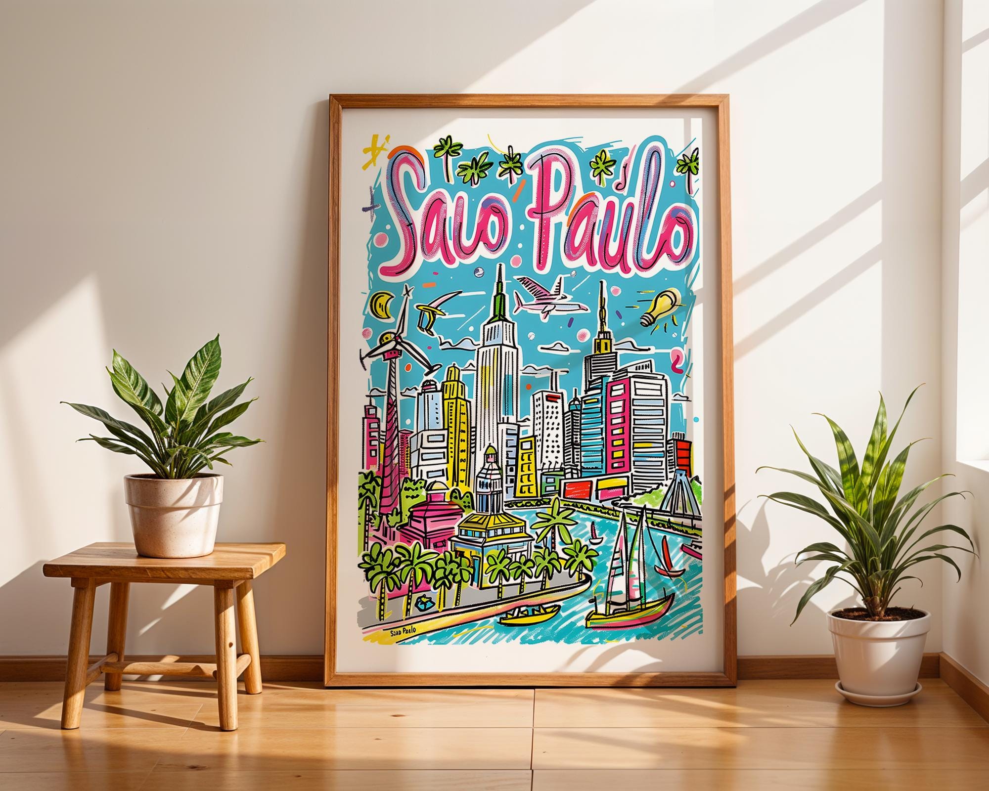 São Paulo Brazil Poster | Colorful Hand-Drawn Cityscape Art Print wall art print, modern home decor, unframed artwork by Nomad & Nest