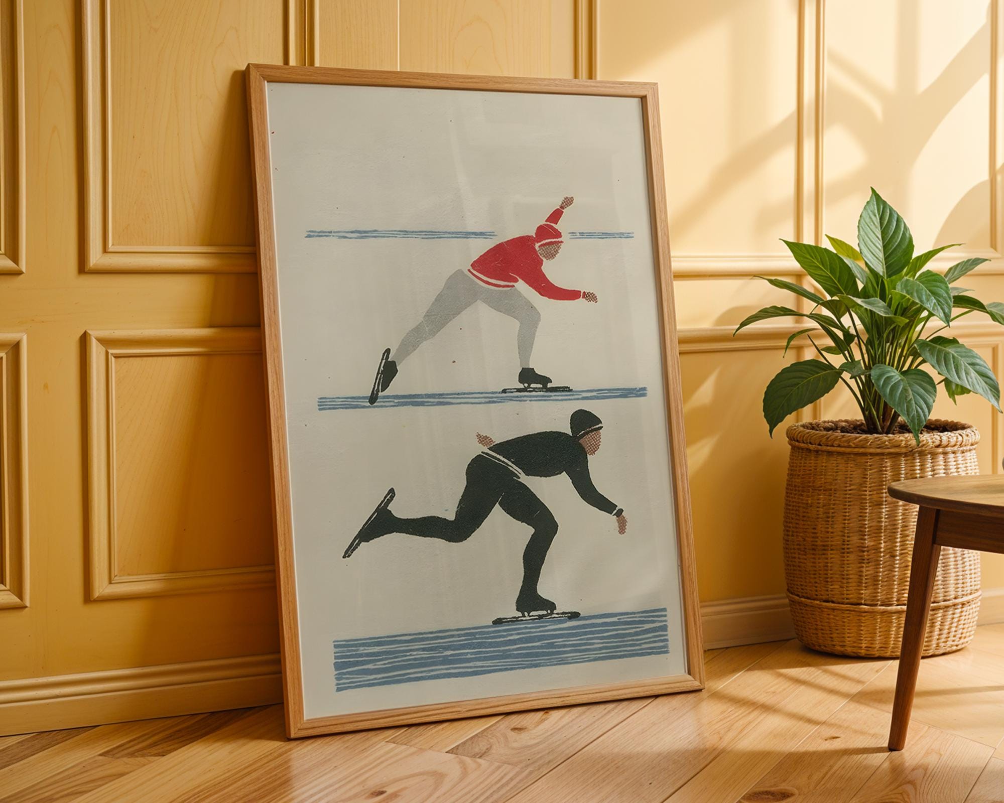 Retro Ice Skaters Art Print | Scandinavian Minimalist Winter Sports Poster wall art print, modern home decor, unframed artwork by Nomad & Nest