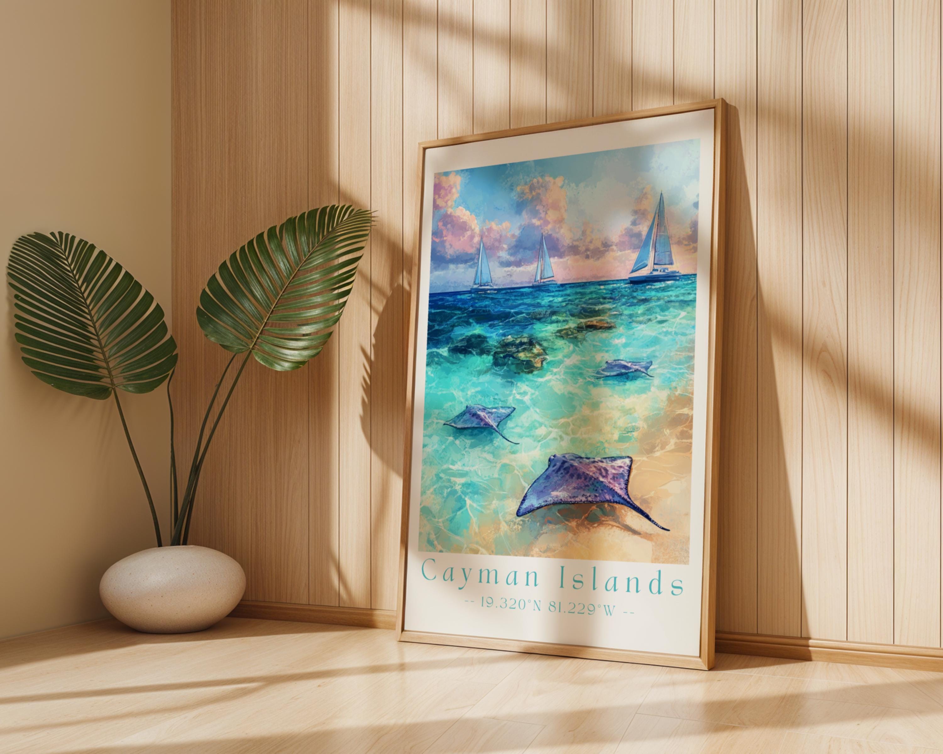Cayman Islands Beach Print – Stingray Bay, Caribbean Travel Poster wall art print, modern home decor, unframed artwork by Nomad & Nest