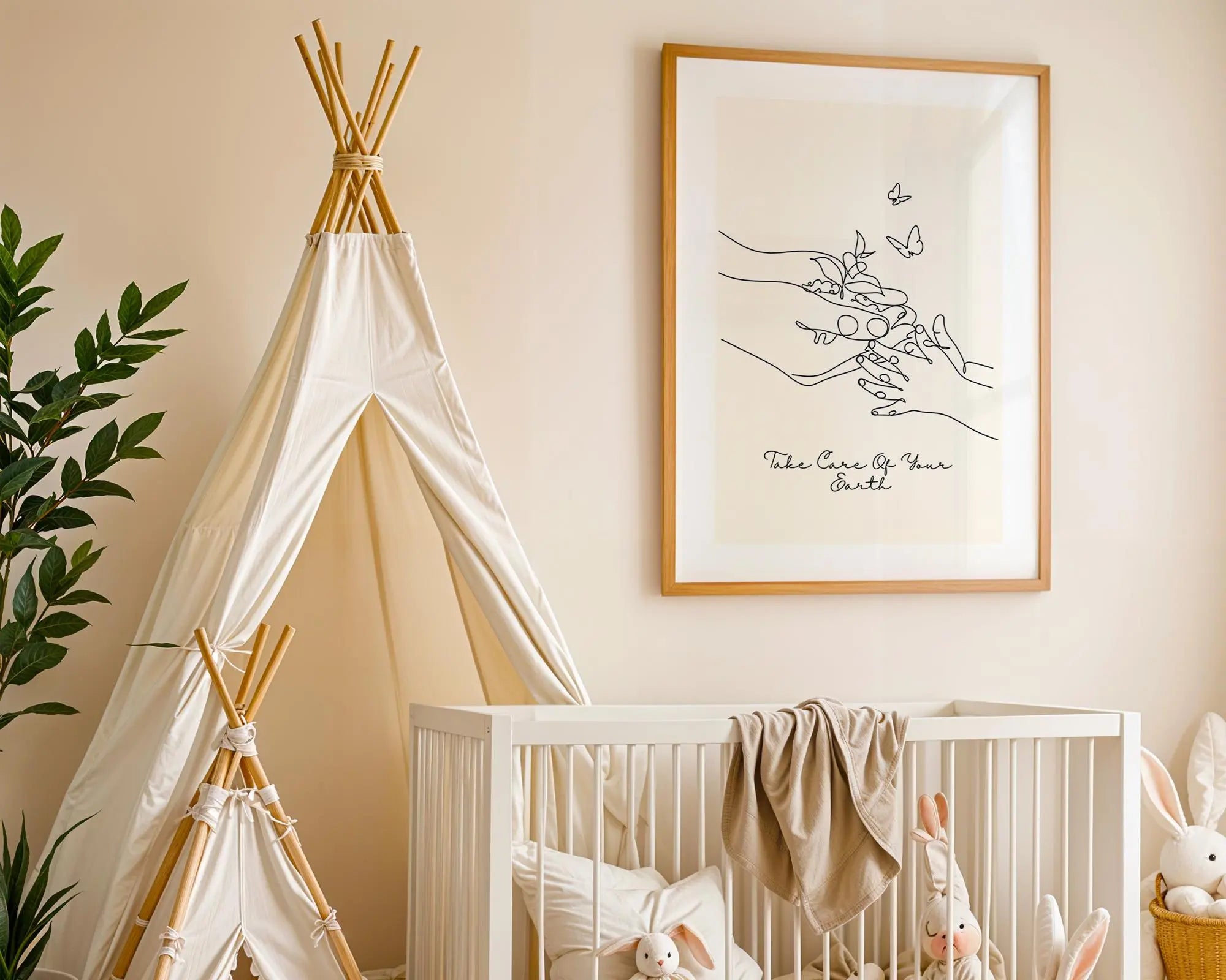 Playroom Ideas | Take Care Of Your Earth Nursery Print | Minimal Line Art wall art print, modern home decor, unframed artwork by Nomad & Nest