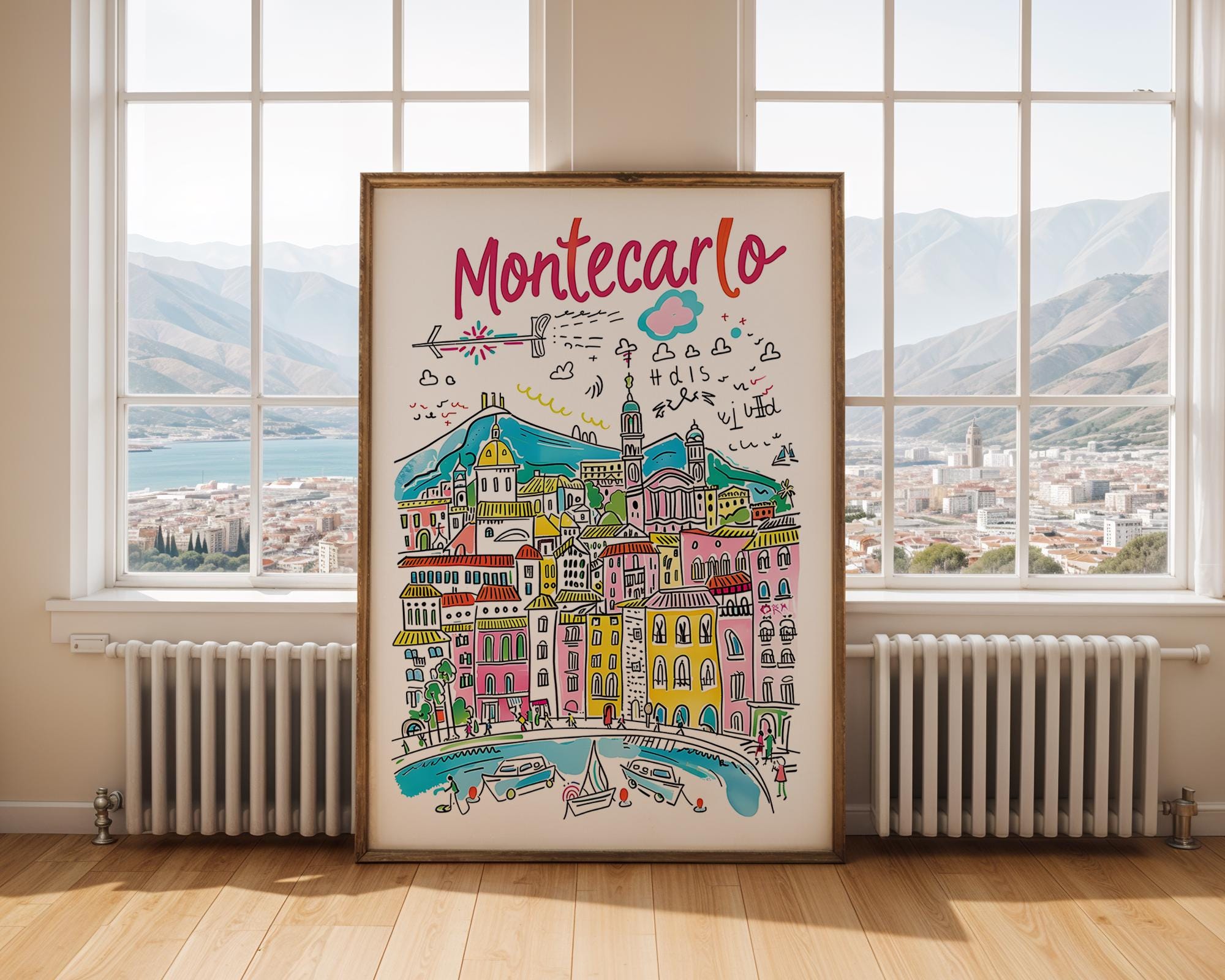 Monte Carlo Cityscape Poster | Colorful French Riviera Illustration wall art print, modern home decor, unframed artwork by Nomad & Nest