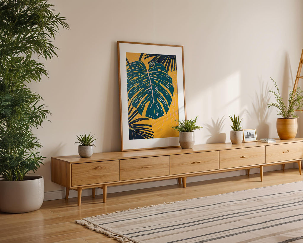 Modern Pop Art | Monstera Leaf  Print | Teal & Yellow Botanical  Decor wall art print, modern home decor, unframed artwork by Nomad & Nest