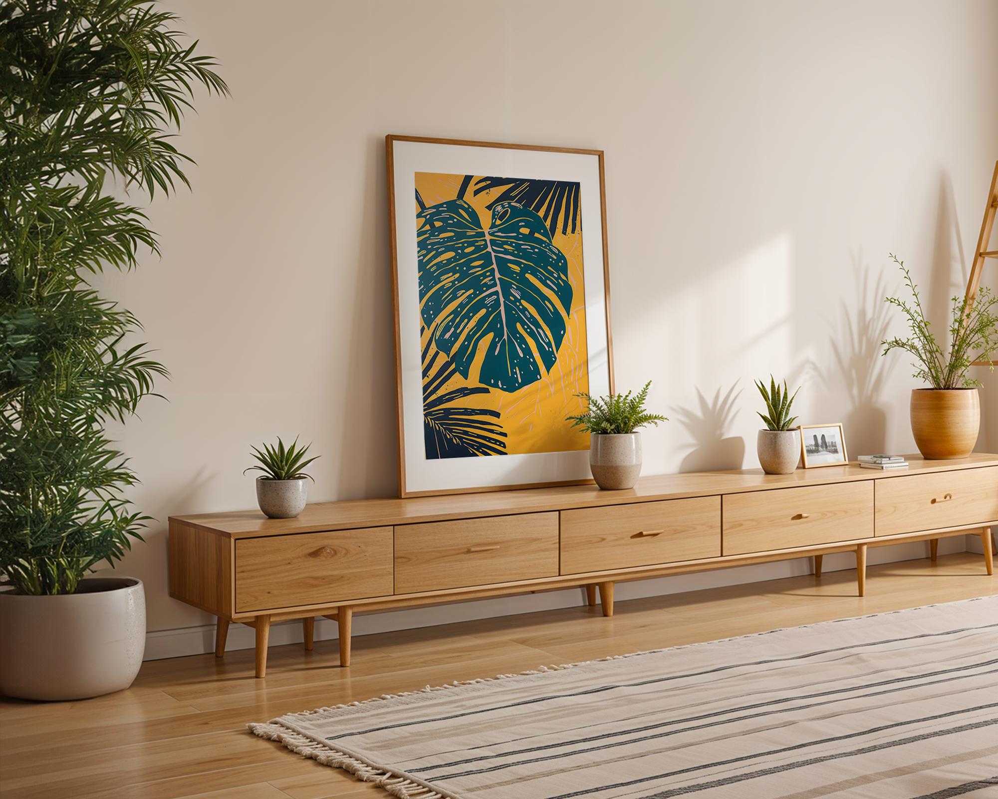 Modern Pop Art | Monstera Leaf  Print | Teal & Yellow Botanical  Decor wall art print, modern home decor, unframed artwork by Nomad & Nest