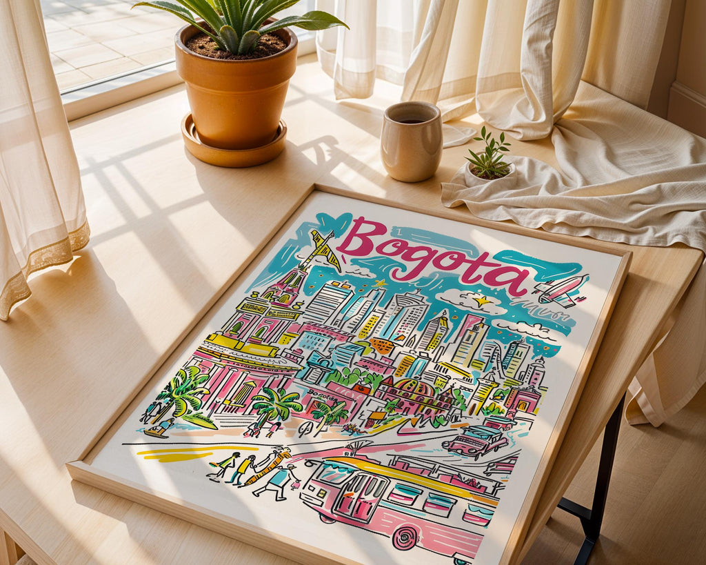 Bogotá Colombia Cityscape Poster | Vibrant Travel Wall Art wall art print, modern home decor, unframed artwork by Nomad & Nest