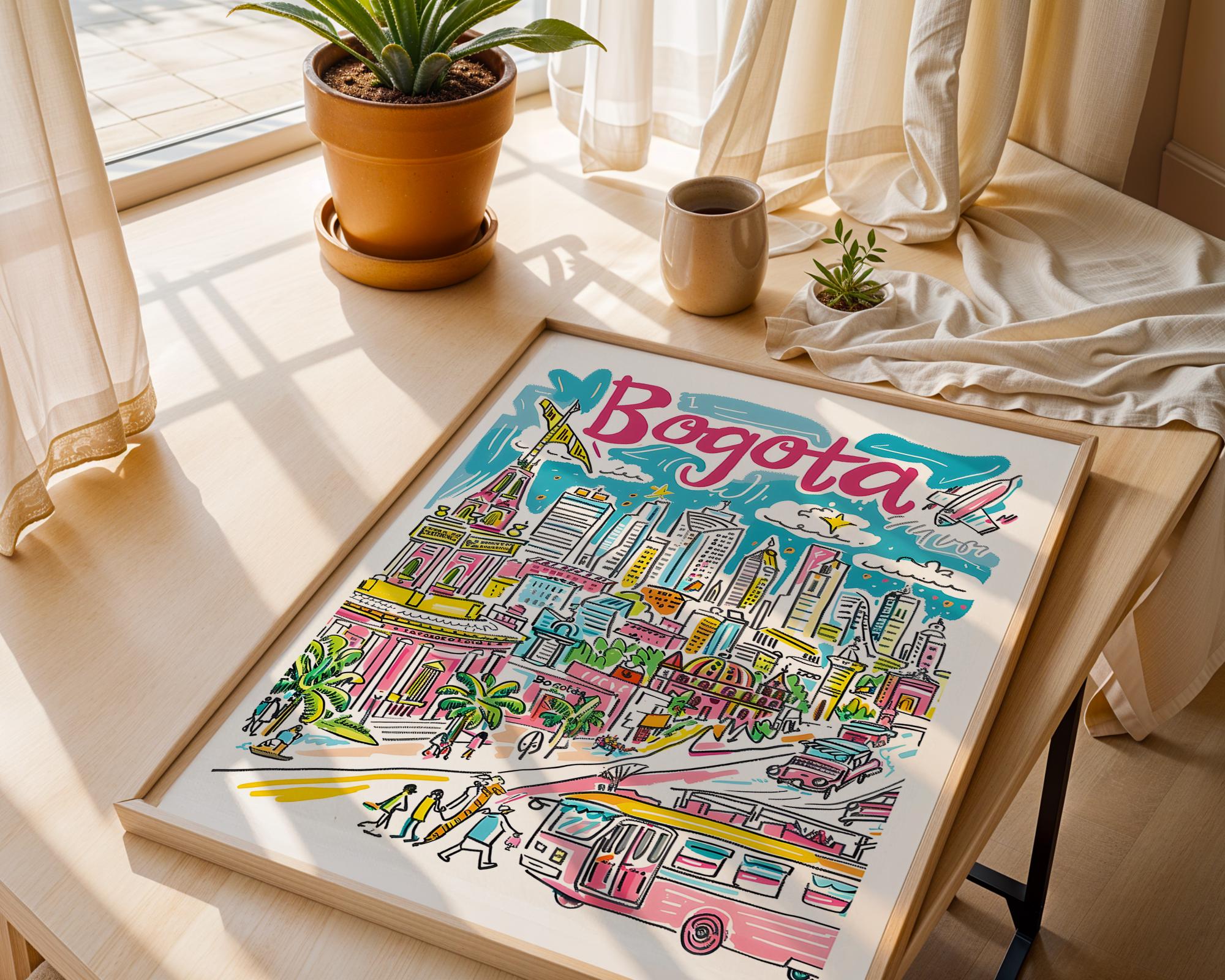 Bogotá Colombia Cityscape Poster | Vibrant Travel Wall Art wall art print, modern home decor, unframed artwork by Nomad & Nest