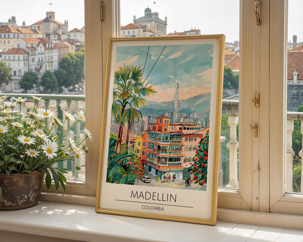 Medellín Colombia Art Print | Colourful City Travel Poster wall art print, modern home decor, unframed artwork by Nomad & Nest