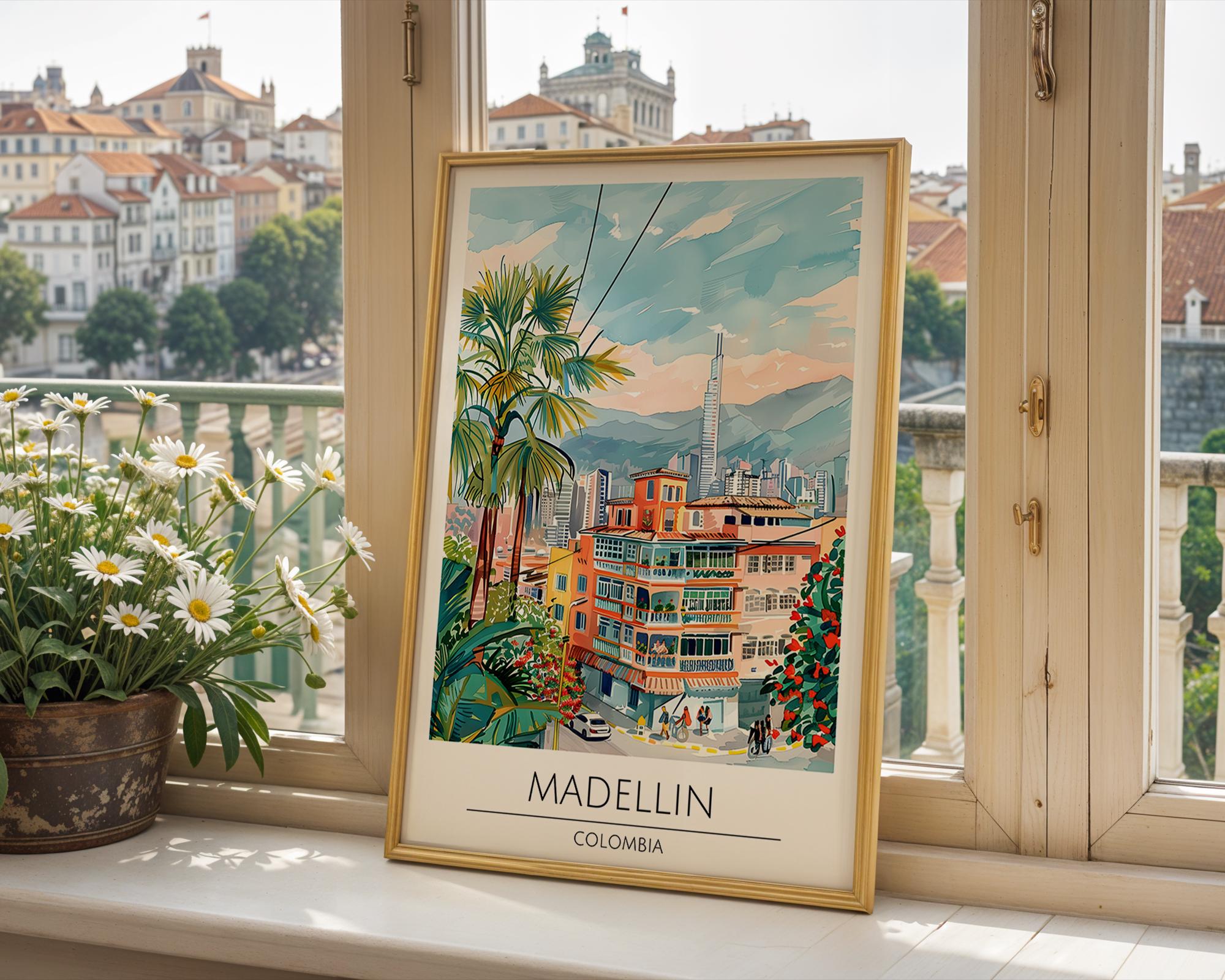 Medellín Colombia Art Print | Colourful City Travel Poster wall art print, modern home decor, unframed artwork by Nomad & Nest