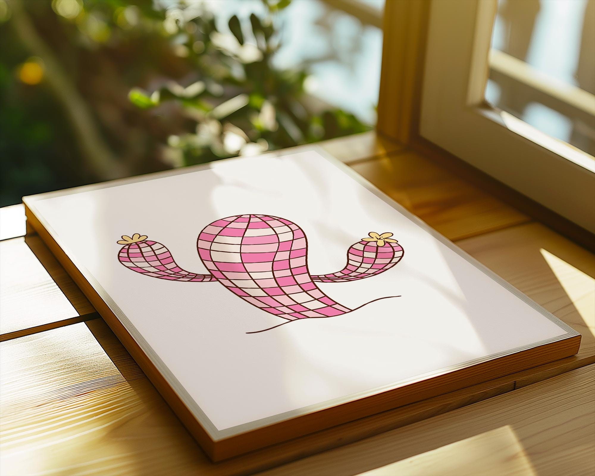 Pink Checkered Cactus Print | Retro Southwestern Wall Art wall art print, modern home decor, unframed artwork by Nomad & Nest