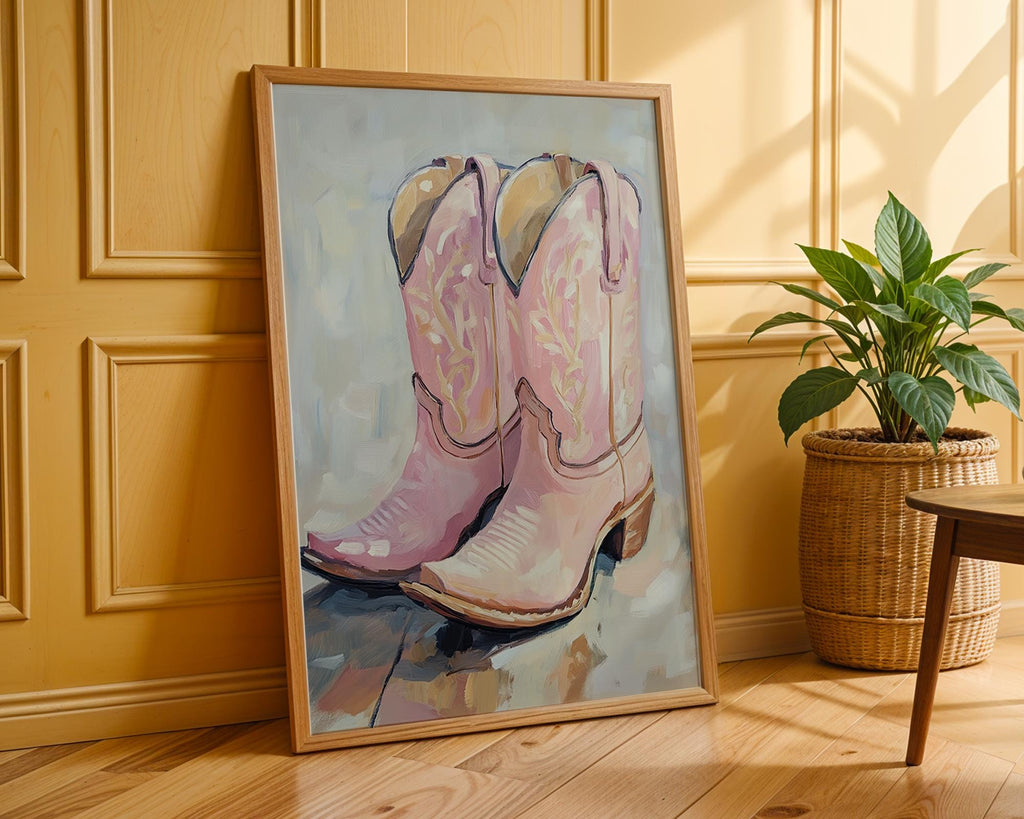 Pink Cowgirl Boots Oil Painting | Modern Western Art Poster wall art print, modern home decor, unframed artwork by Nomad & Nest
