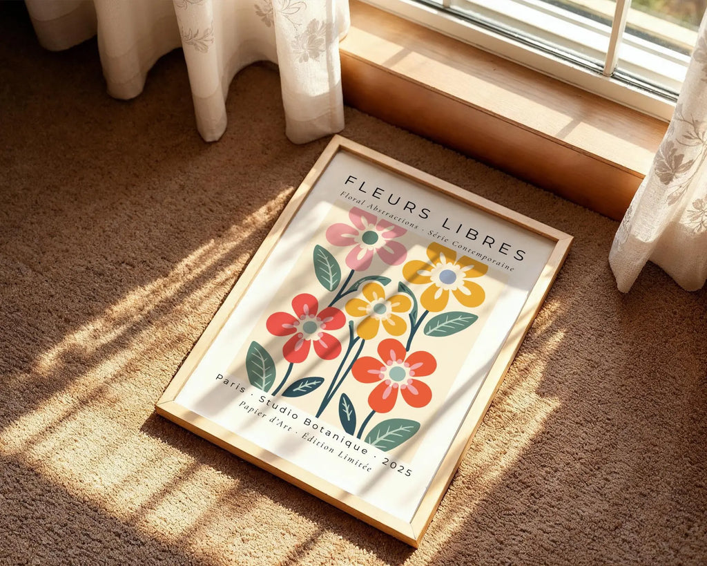 Modern Floral Art Print | Parisian Botanical Poster, Red and Yellow wall art print, modern home decor, unframed artwork by Nomad & Nest