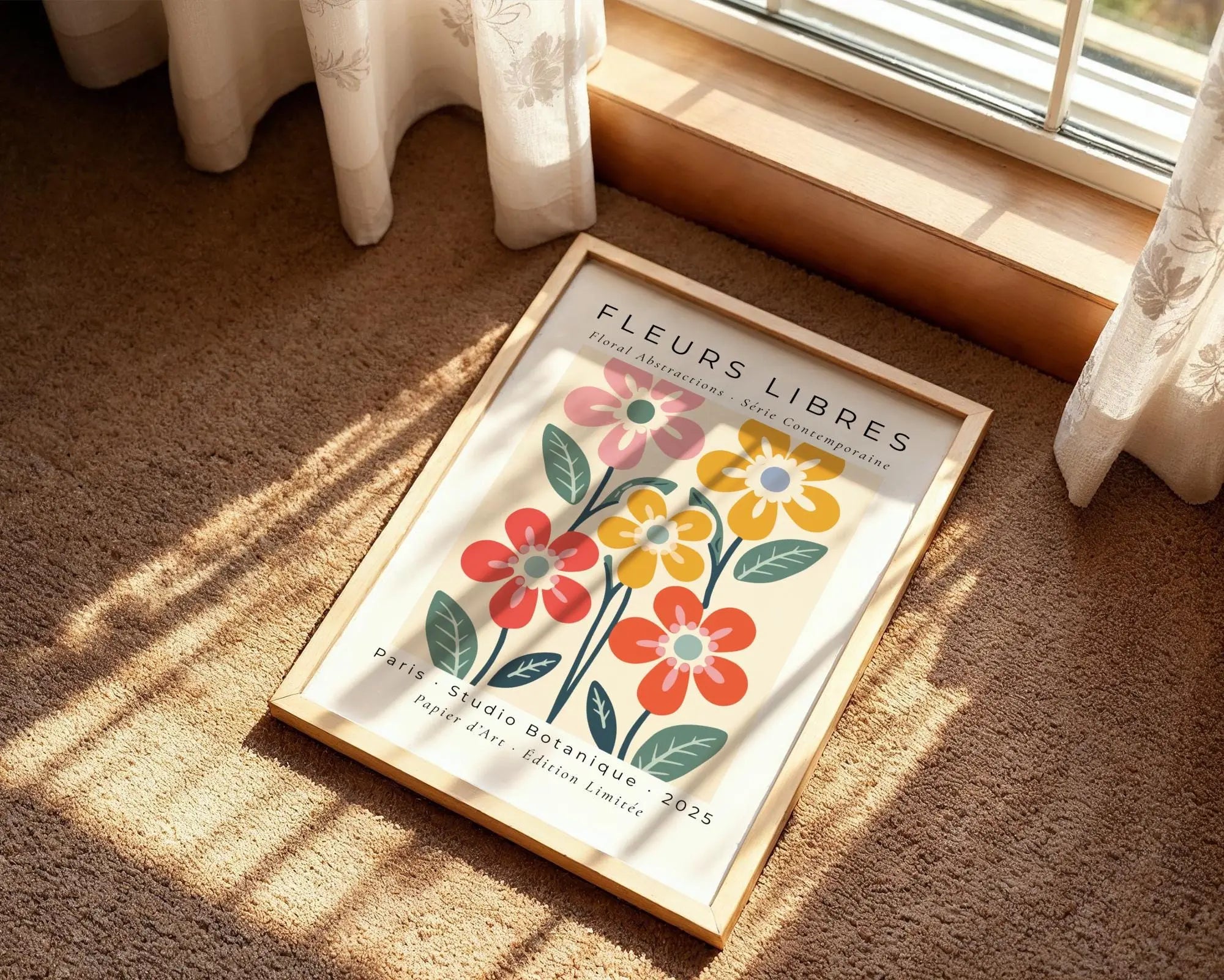 Modern Floral Art Print | Parisian Botanical Poster, Red and Yellow wall art print, modern home decor, unframed artwork by Nomad & Nest