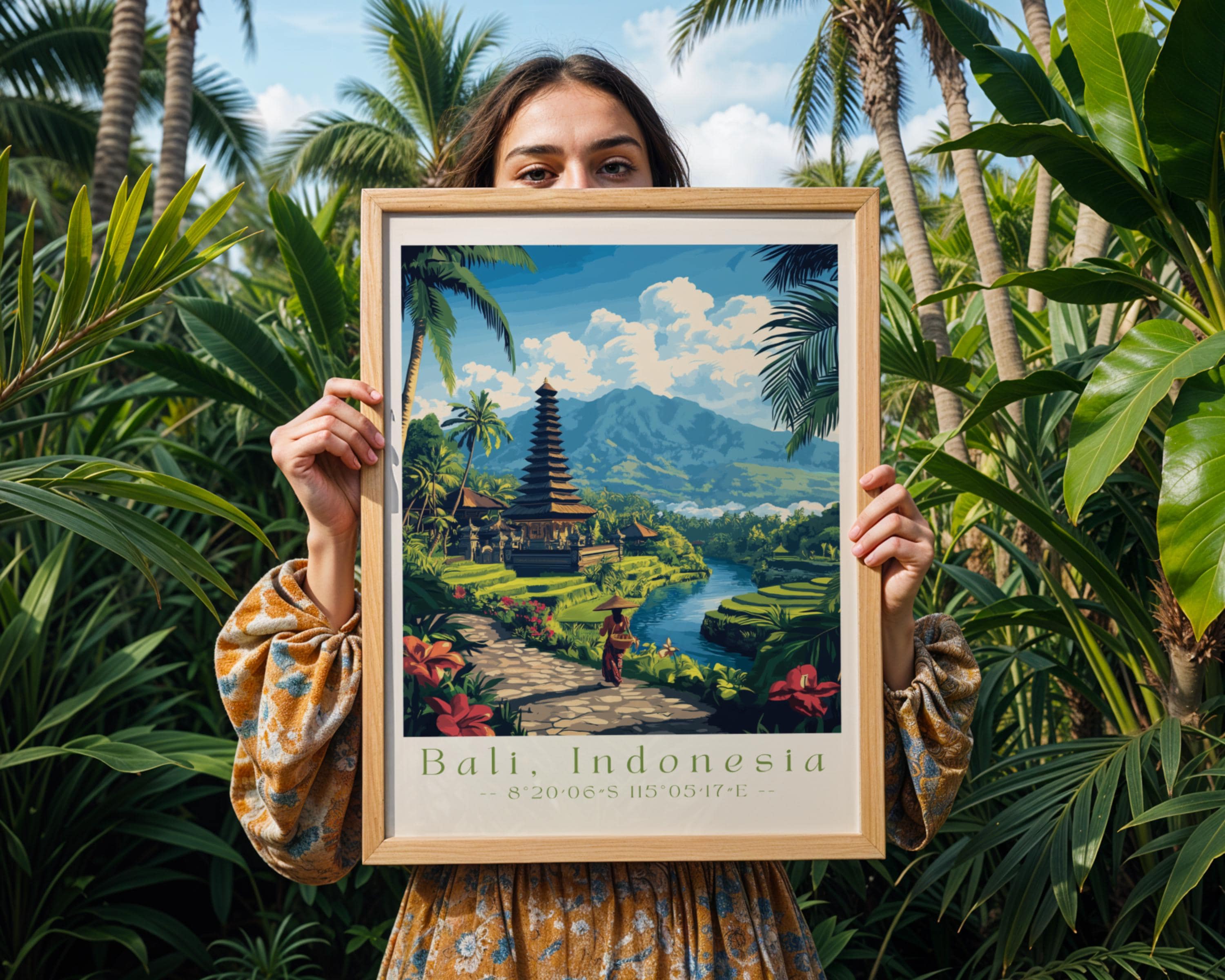 Bali Temple Landscape Print – Tropical Travel Poster, Ubud Decor wall art print, modern home decor, unframed artwork by Nomad & Nest