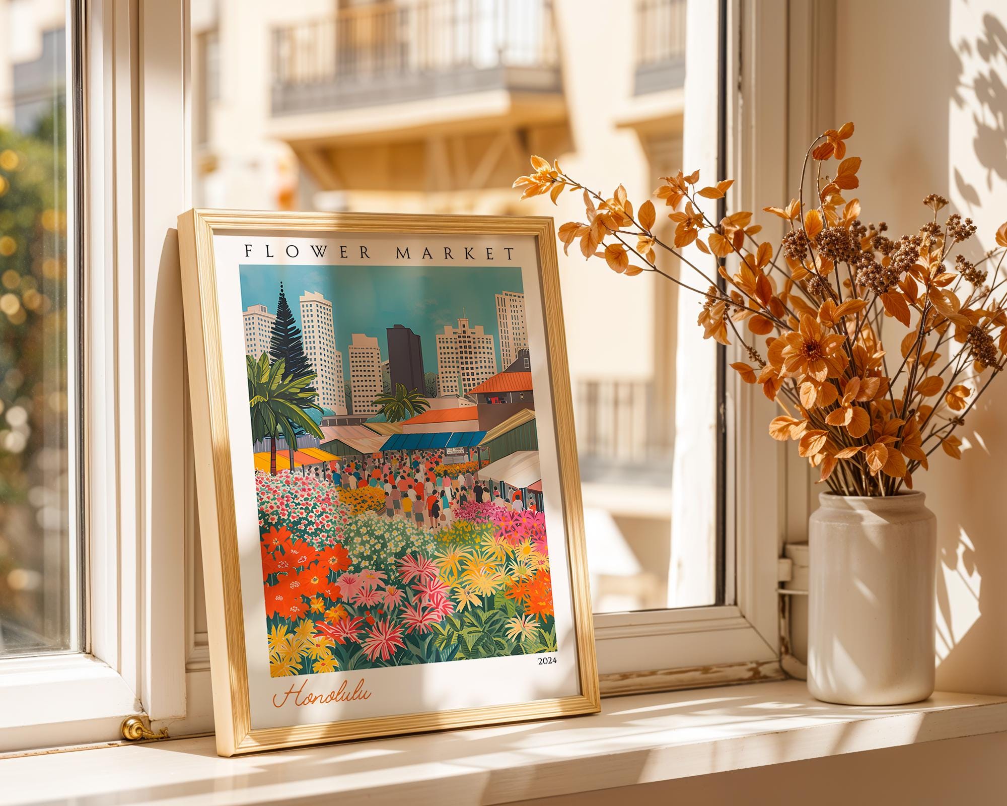 Honolulu Flower Market Print | Vintage Hawaiian Travel Poster wall art print, modern home decor, unframed artwork by Nomad & Nest