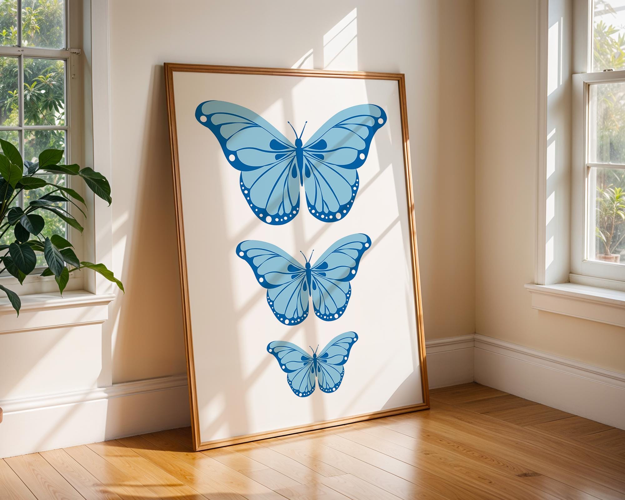 Blue Butterfly Trio Print | Minimalist Nature Wall Art wall art print, modern home decor, unframed artwork by Nomad & Nest