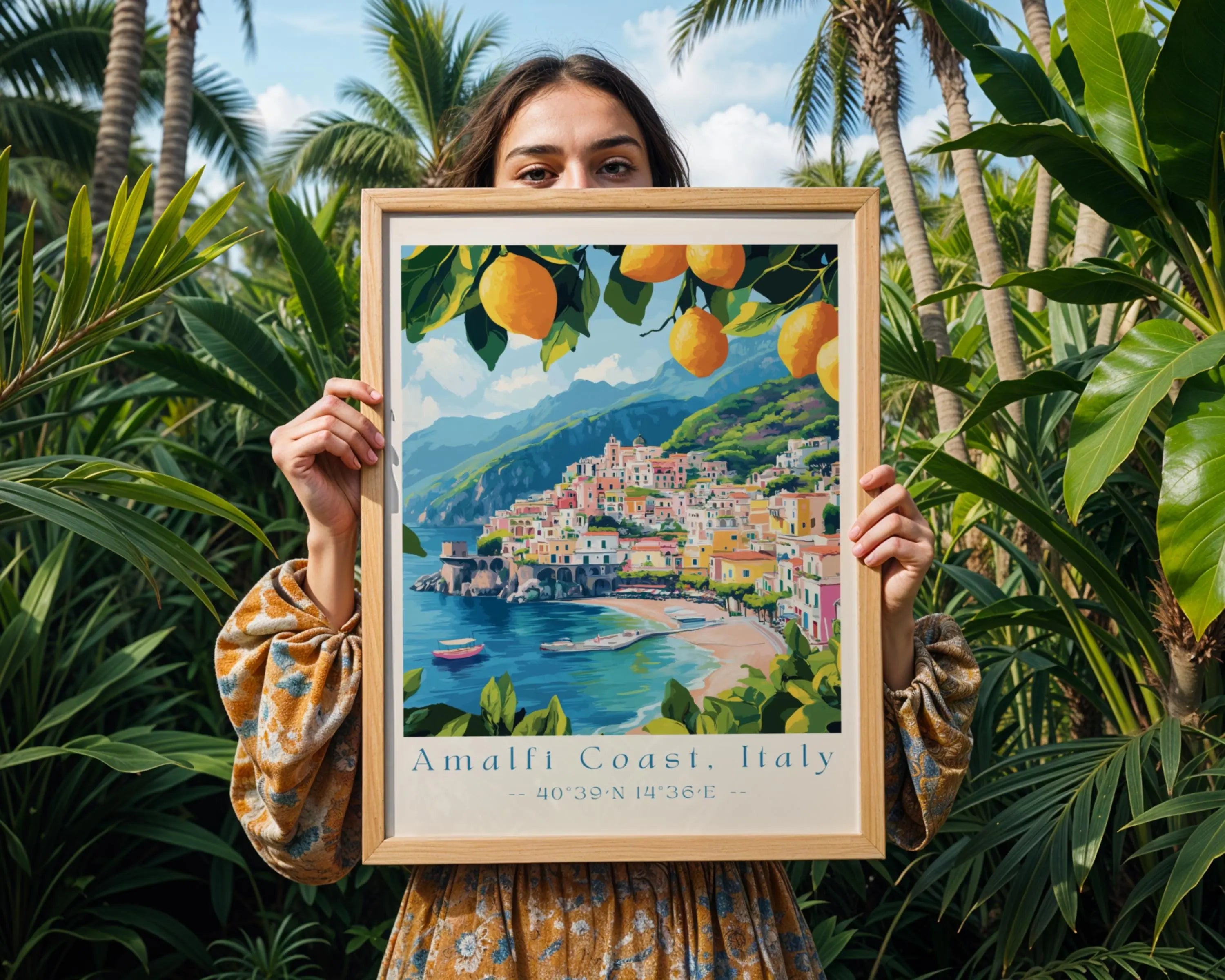 Amalfi Coast Art Print – Italian Seaside Landscape Poster wall art print, modern home decor, unframed artwork by Nomad & Nest