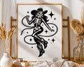 Gothic Cowgirl Skeleton Art Print – Dark Western Wall Decor wall art print, modern home decor, unframed artwork by Nomad & Nest