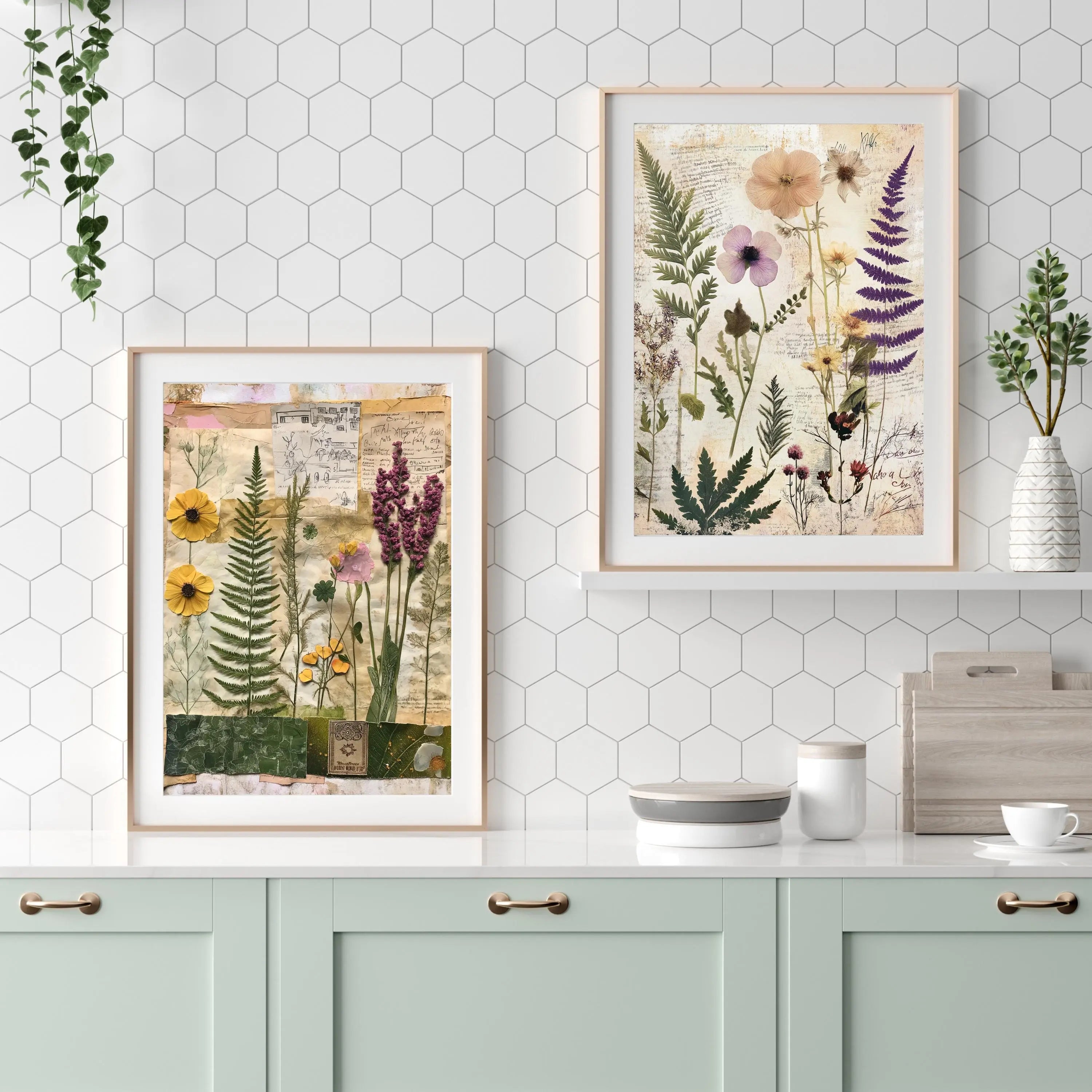 Pressed Flower Botanical Print Set | Vintage Collage Wall Art wall art print, modern home decor, unframed artwork by Nomad & Nest