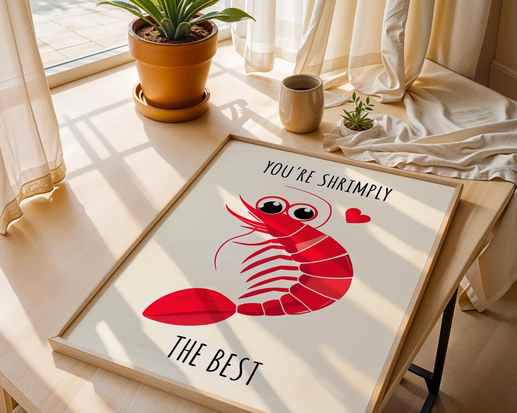 Shrimp Pun Art Print | Funny Seafood Poster, Kitchen Decor wall art print, modern home decor, unframed artwork by Nomad & Nest