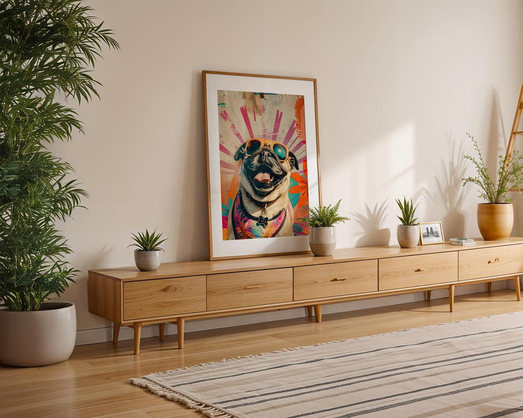 Modern Pop Art | Pug Print | Funny Dog with Sunglasses, Retro Home Decor wall art print, modern home decor, unframed artwork by Nomad & Nest