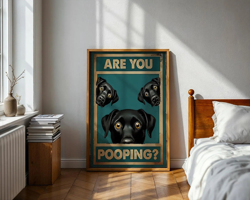 Positive Emotion | Are You Pooping Dog Wall Art | Funny Bathroom Poster | Playful Pet Humour wall art print, modern home decor, unframed artwork by Nomad & Nest