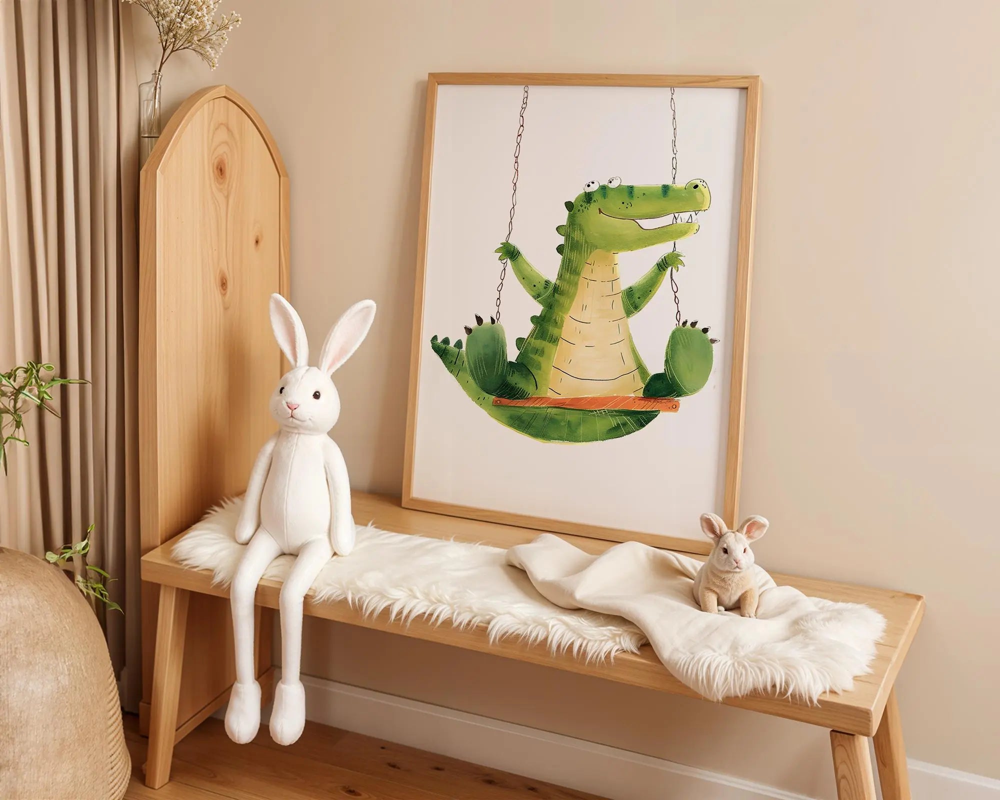 Playroom Ideas | Crocodile Swing Nursery Wall Art | Jungle Animal Baby Print wall art print, modern home decor, unframed artwork by Nomad & Nest