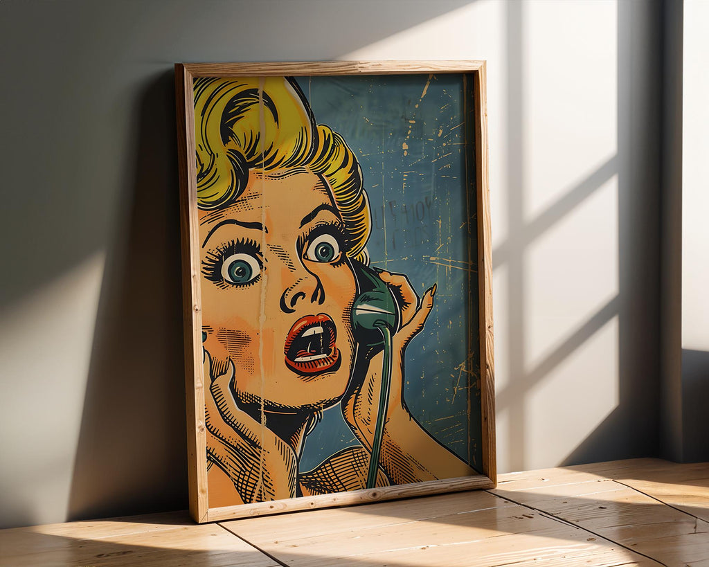 Modern Pop Art | Print | Shocked Woman on Phone, Retro Comic Style wall art print, modern home decor, unframed artwork by Nomad & Nest
