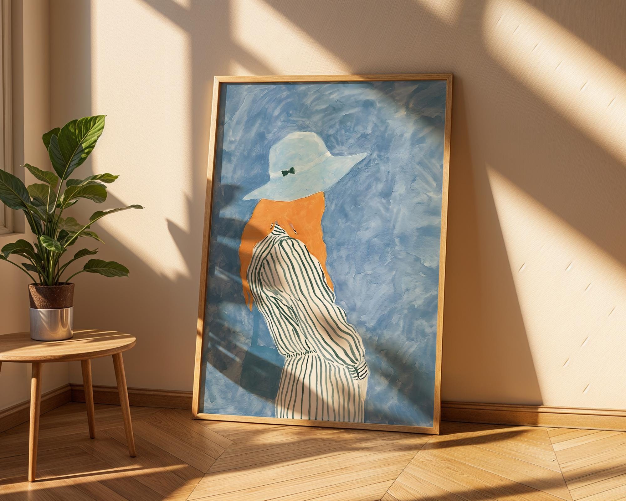 Woman in Blue Hat Art Print | Chic Fashion Illustration wall art print, modern home decor, unframed artwork by Nomad & Nest