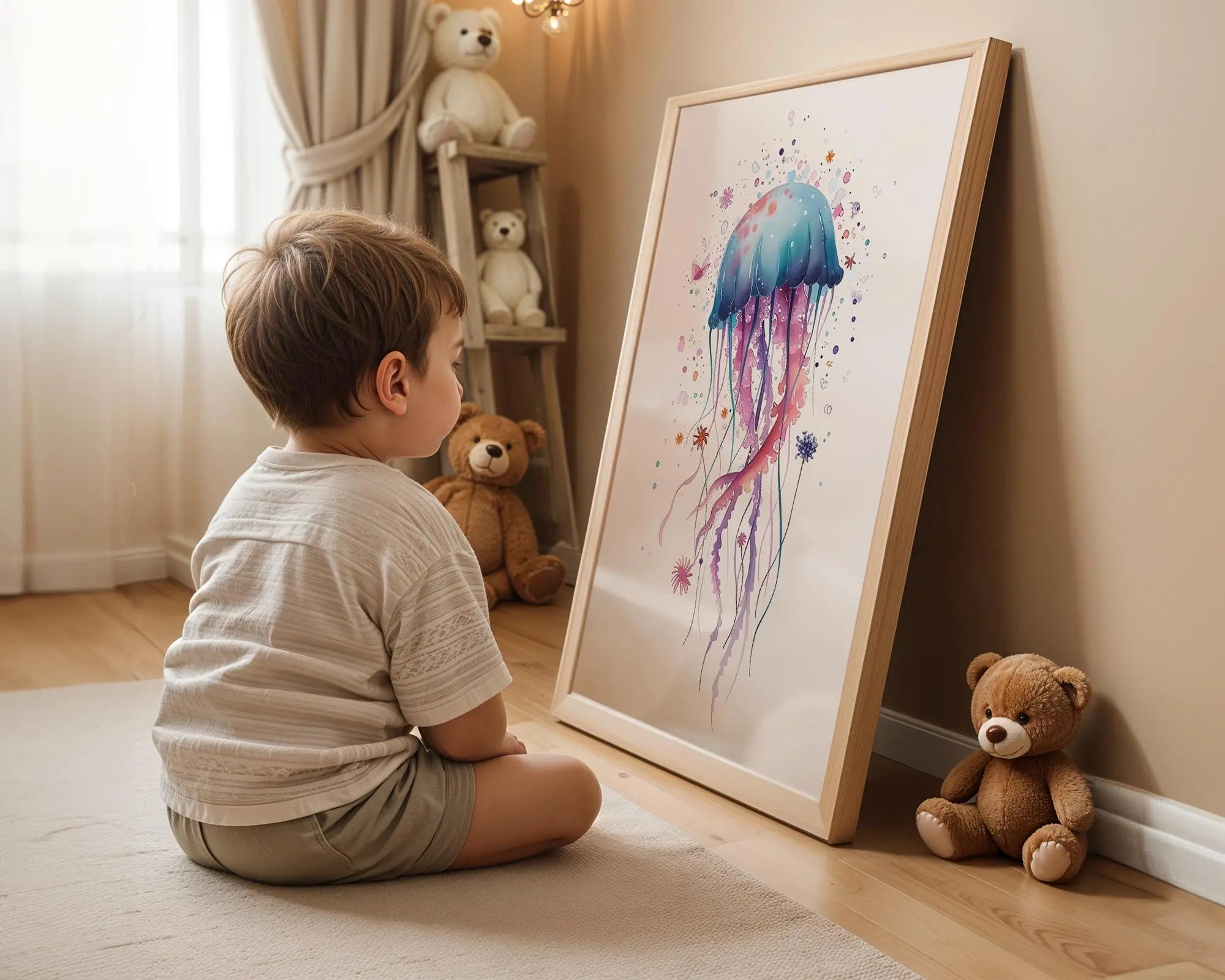 Playroom Ideas | Colourful Jellyfish Nursery Art | Underwater Ocean Wall Print wall art print, modern home decor, unframed artwork by Nomad & Nest