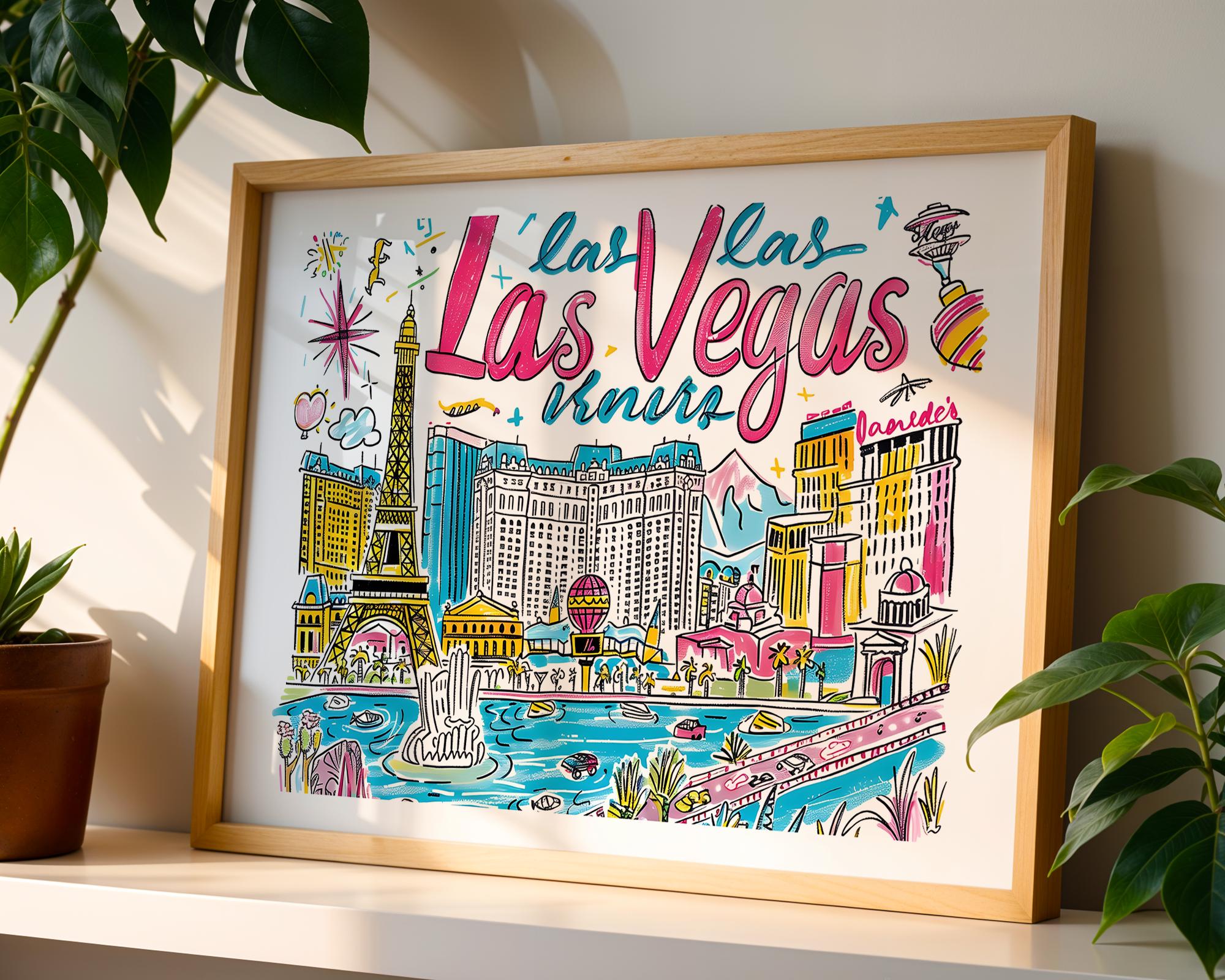 Las Vegas Cityscape Poster | Colorful Nevada Travel Art wall art print, modern home decor, unframed artwork by Nomad & Nest