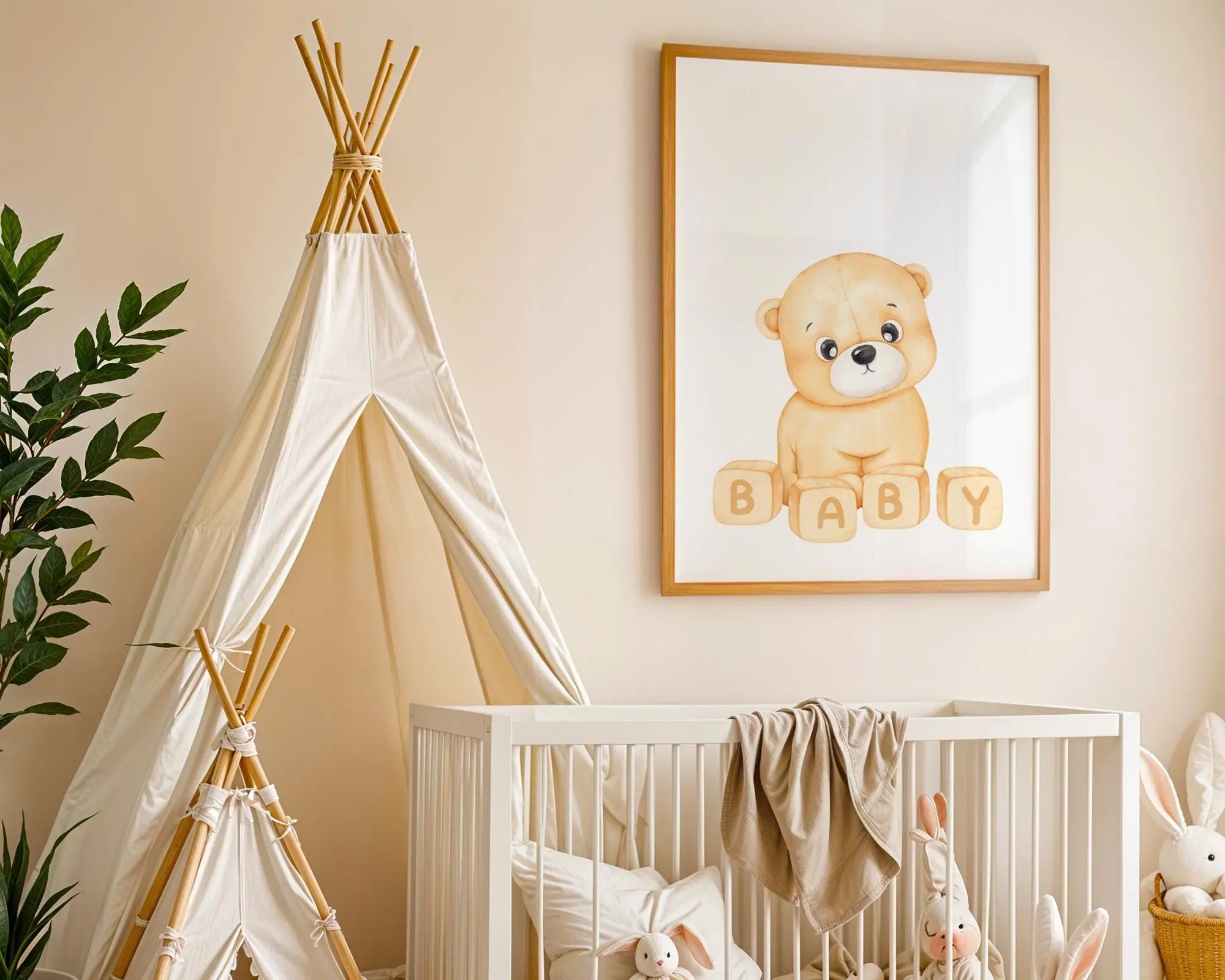 Playroom Ideas | Baby Bear Nursery Print | Alphabet Blocks Wall Art wall art print, modern home decor, unframed artwork by Nomad & Nest
