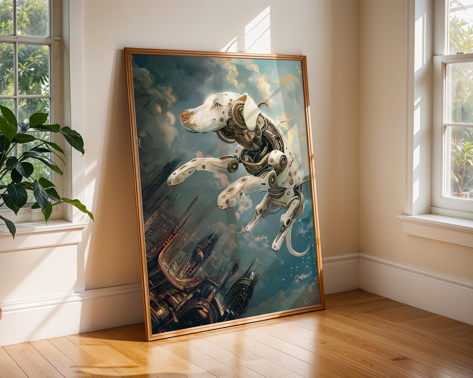 Cyberpunk Robot Dog Art Print | Sci-Fi Pet Illustration wall art print, modern home decor, unframed artwork by Nomad & Nest