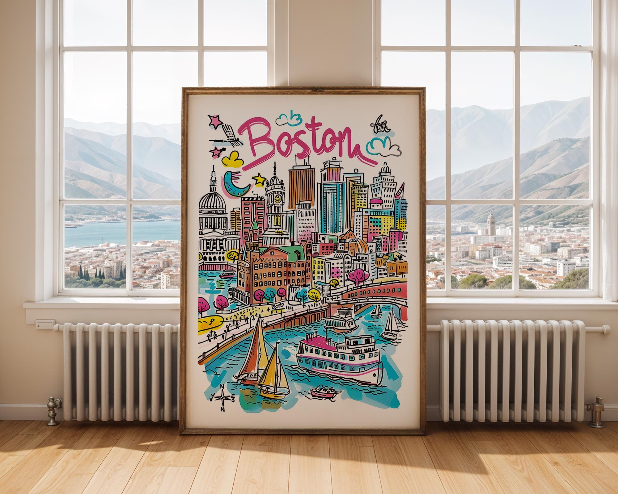 Boston Cityscape Art Print | Colorful USA Travel Poster wall art print, modern home decor, unframed artwork by Nomad & Nest
