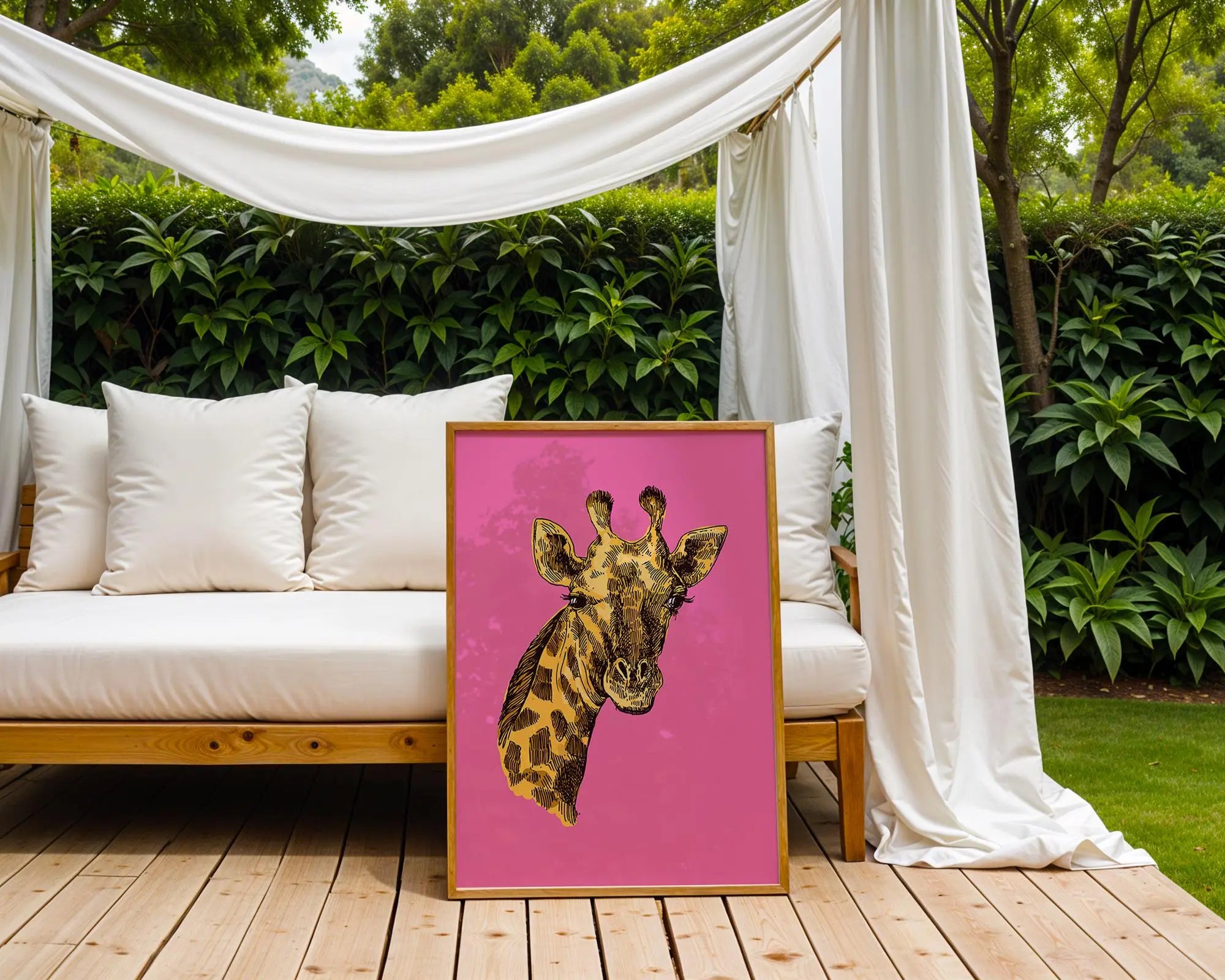 Pop Art Giraffe Print | Yellow & Black on Pink, Modern Animal Poster wall art print, modern home decor, unframed artwork by Nomad & Nest
