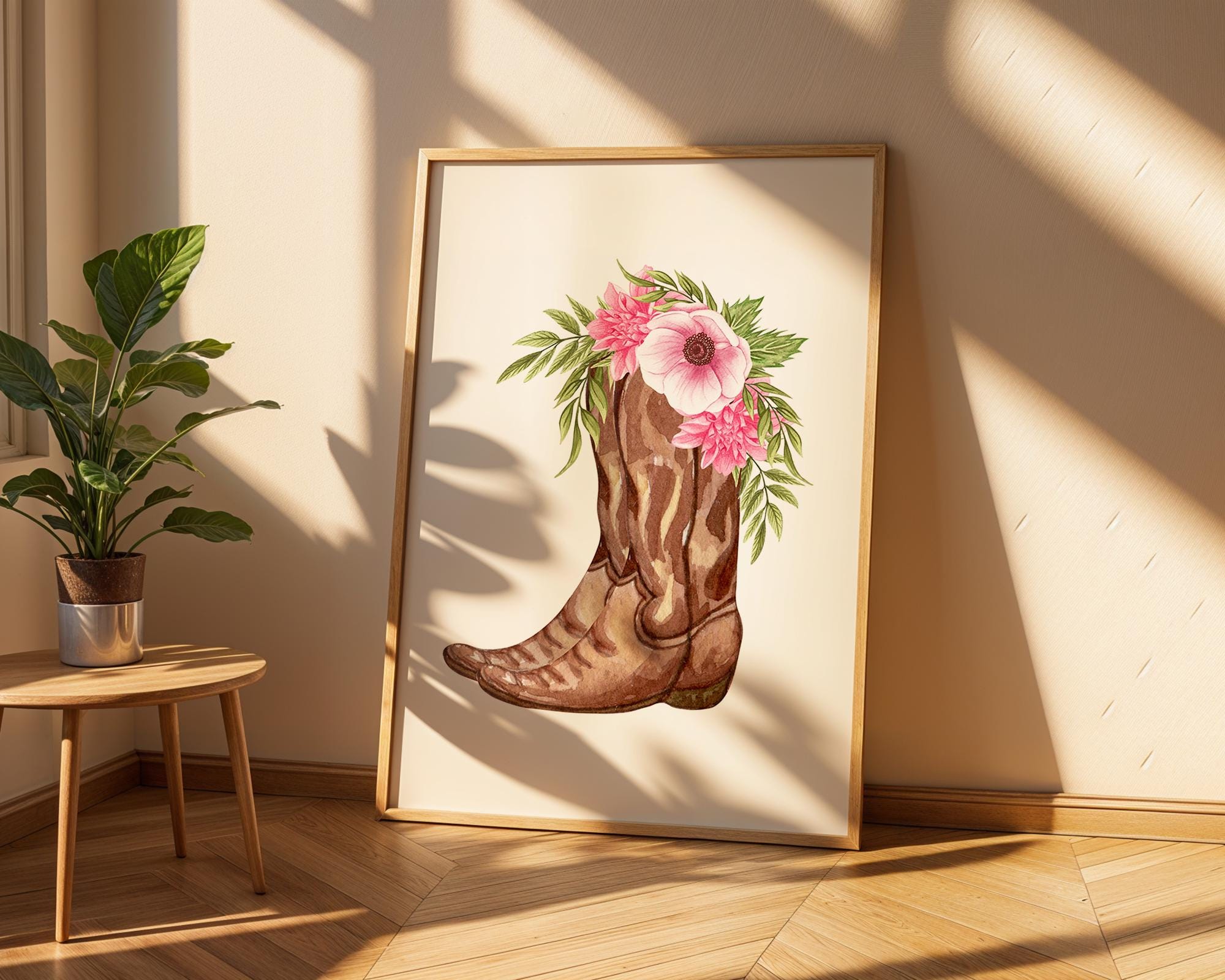 Floral Cowgirl Boot Print | Rustic Western Wall Art wall art print, modern home decor, unframed artwork by Nomad & Nest