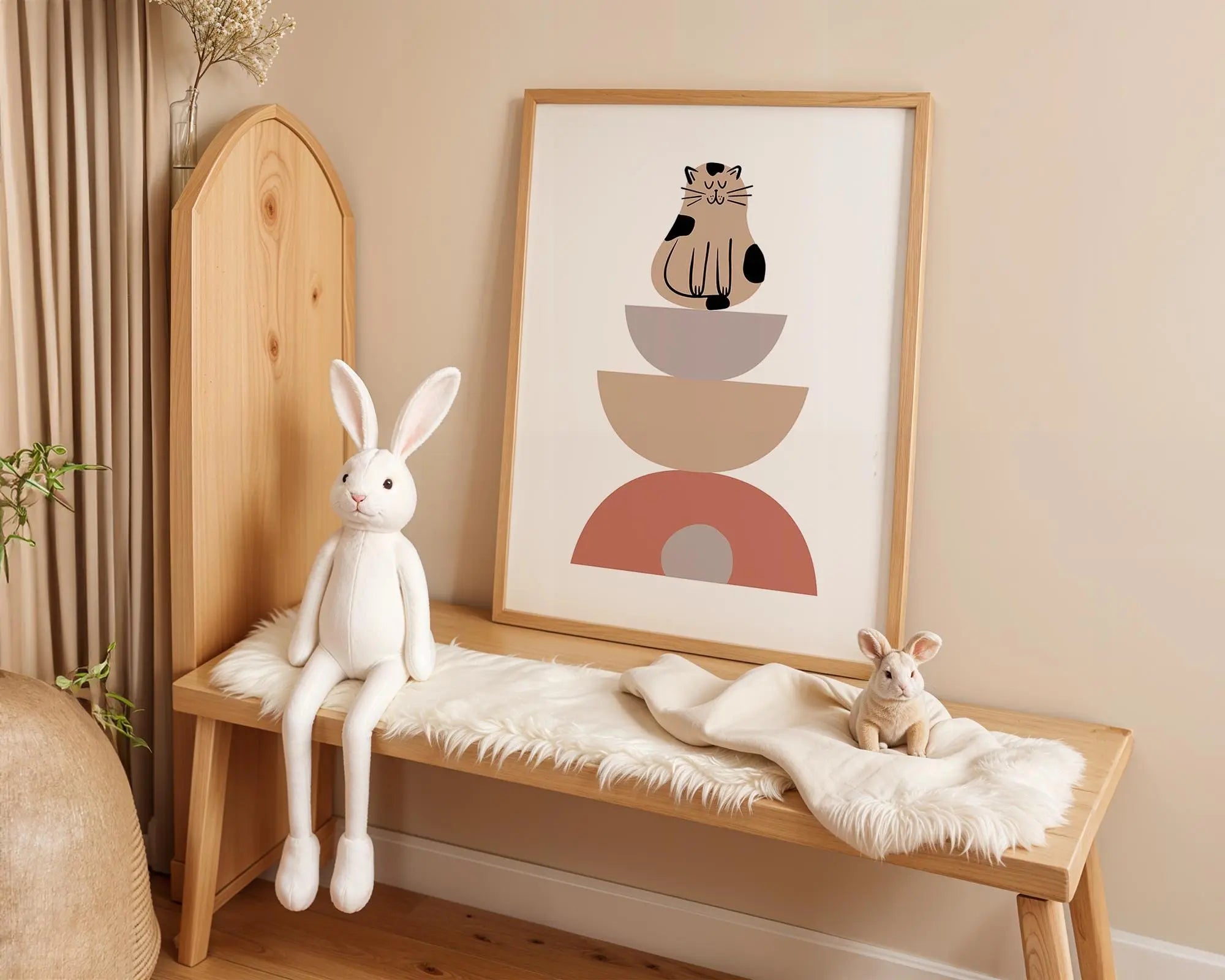 Playroom Ideas | Minimal Cat Nursery Wall Art – Modern Neutral Baby Print wall art print, modern home decor, unframed artwork by Nomad & Nest