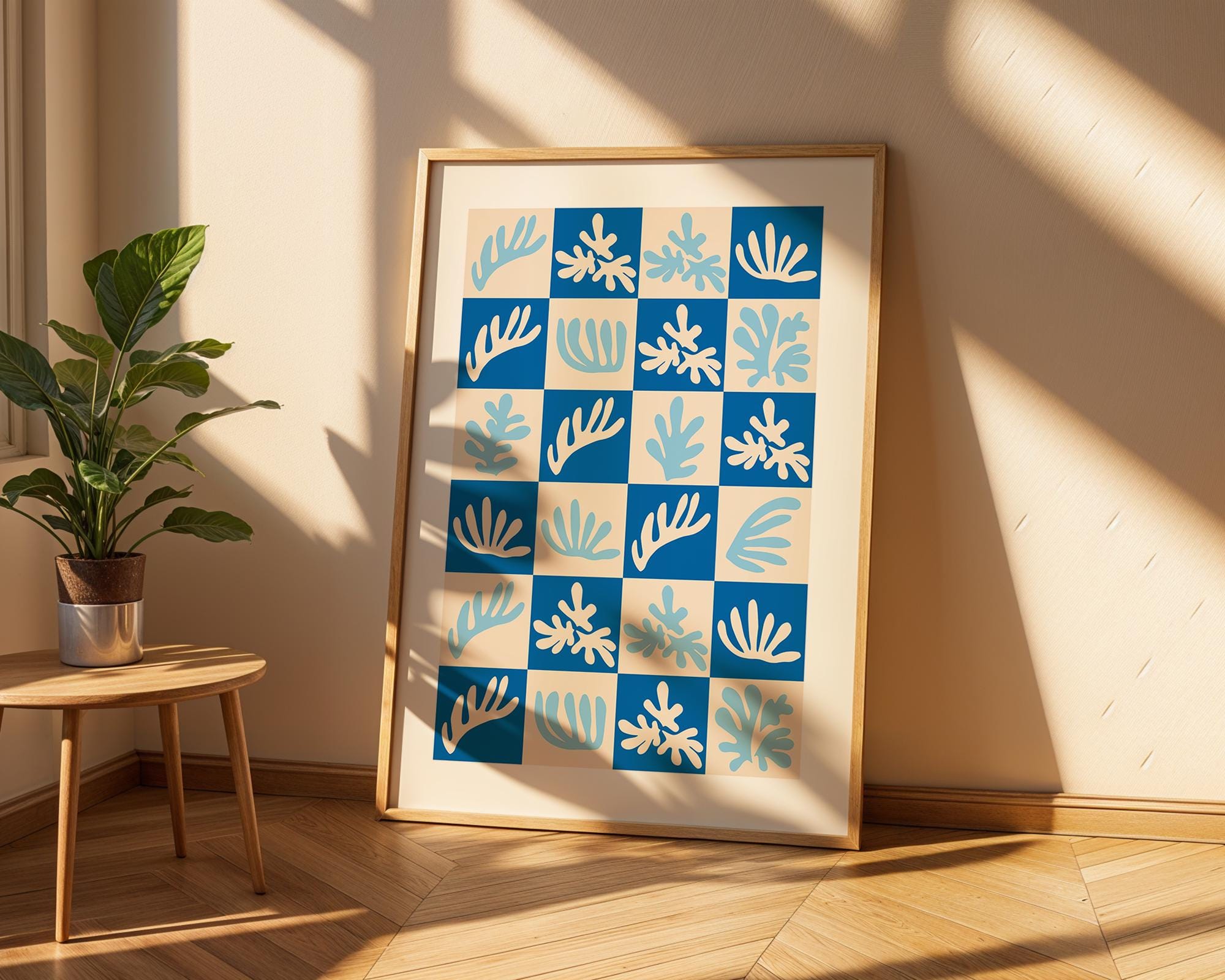 Matisse Style Blue Leaf Print | Coastal Modern Art Poster wall art print, modern home decor, unframed artwork by Nomad & Nest